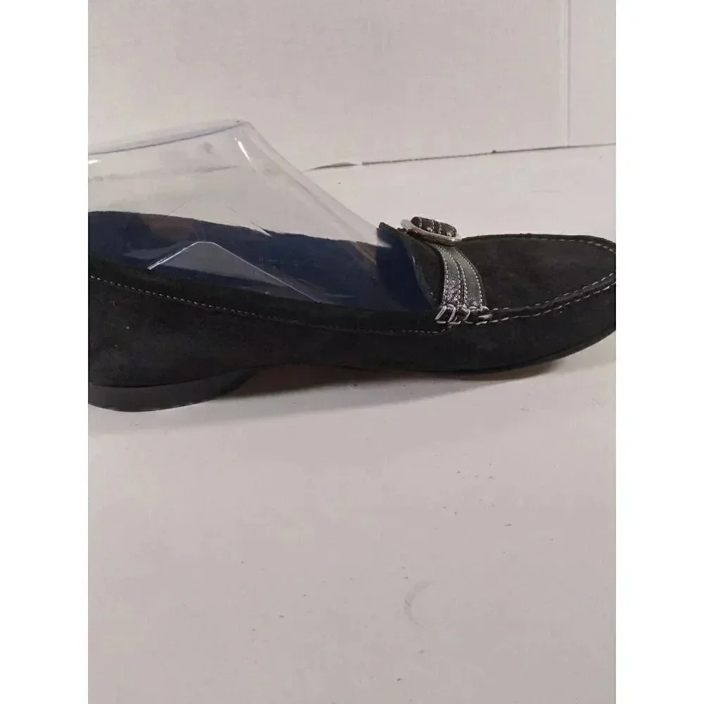 Cole Hann Black Suede Loafers Gold Buckle Accent Sz 9.5 AA